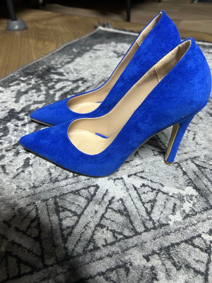 Mavi Süet Stiletto Kadın Ayakkabı - Görsel 3