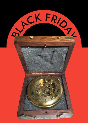 Ahşap Kutulu pirinç  Pusula ,güneş saati - Görsel 3