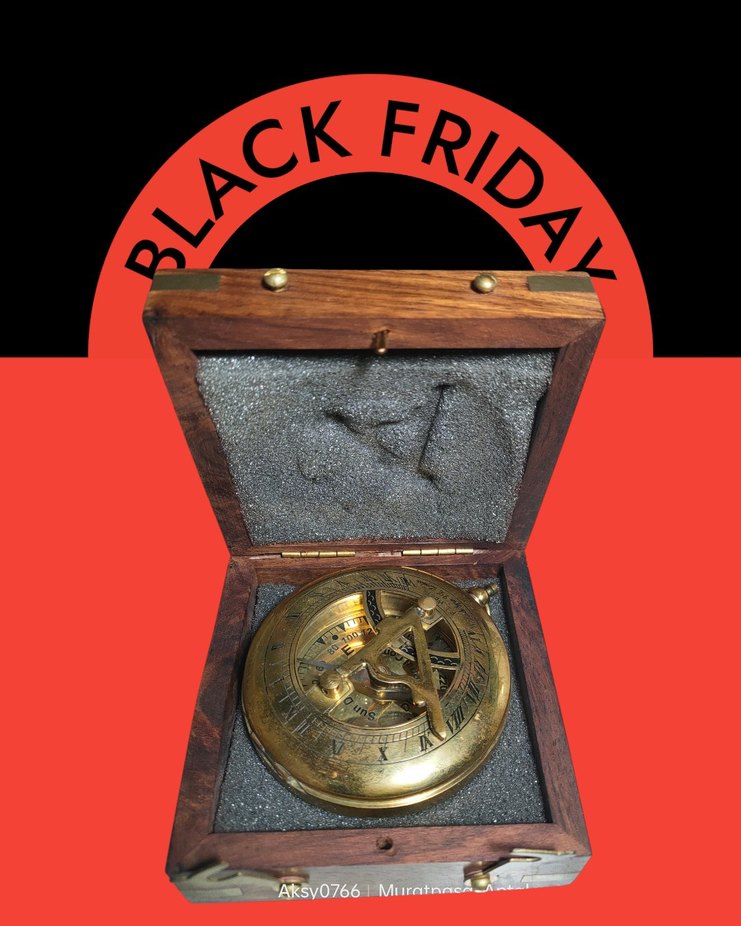 Ahşap Kutulu pirinç  Pusula ,güneş saati - Görsel 3