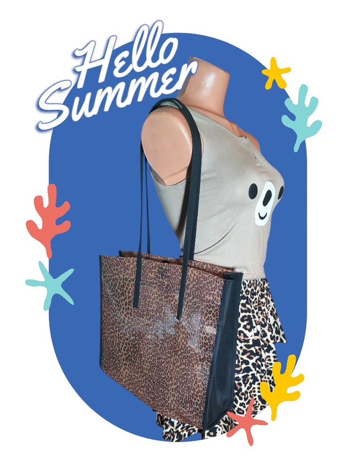Leopar Desenli Kahverengi plaj Kadın Çanta - Görsel 2