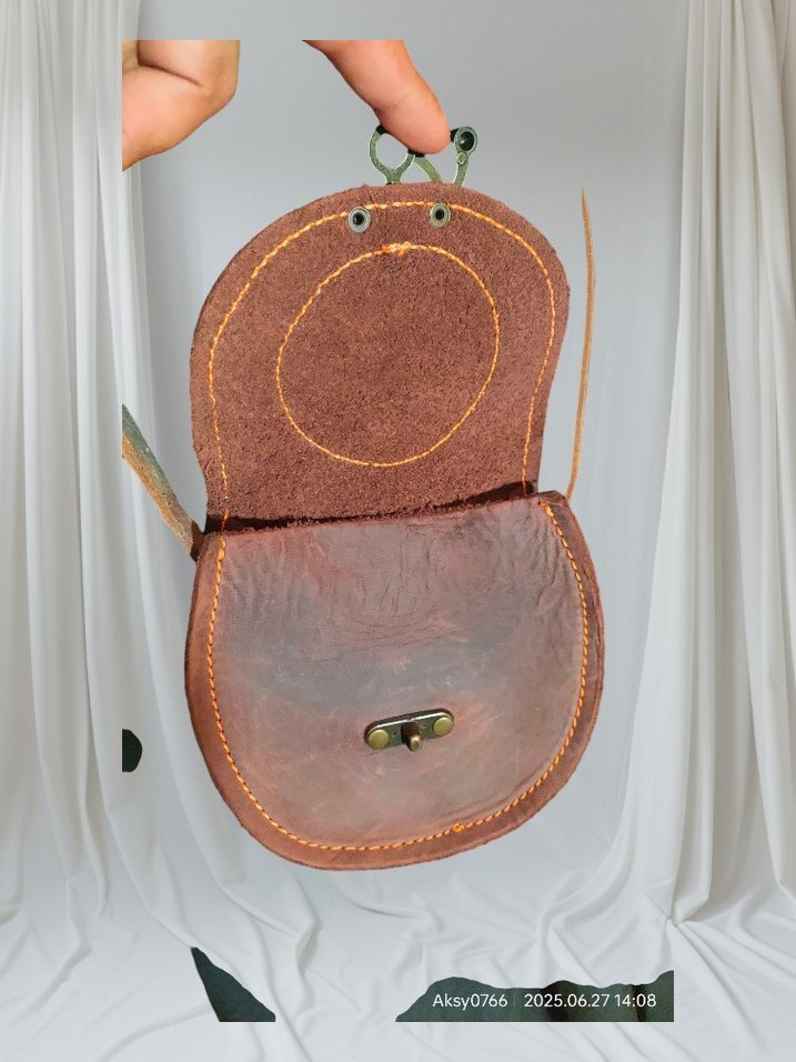 %100 orjinal Kahverengi Deri Vintage Kadın Çapraz Çanta - Görsel 3