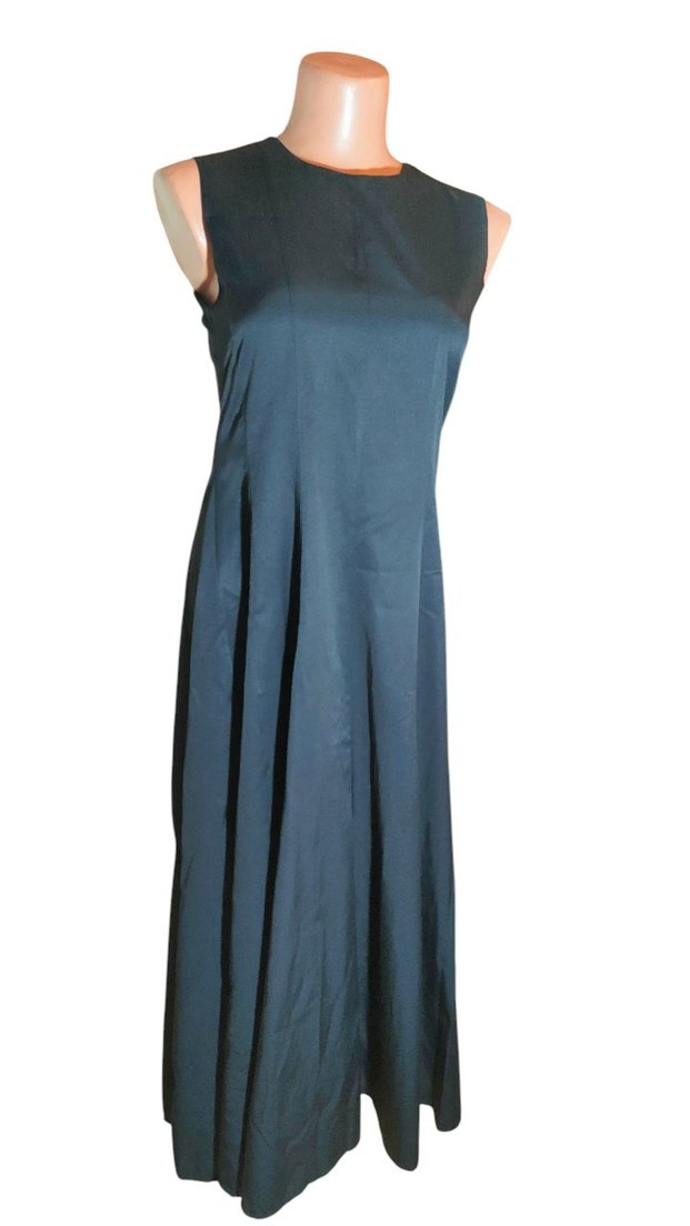 Lacivert V Yakalı Drapeli Uzun Elbise - Görsel 2