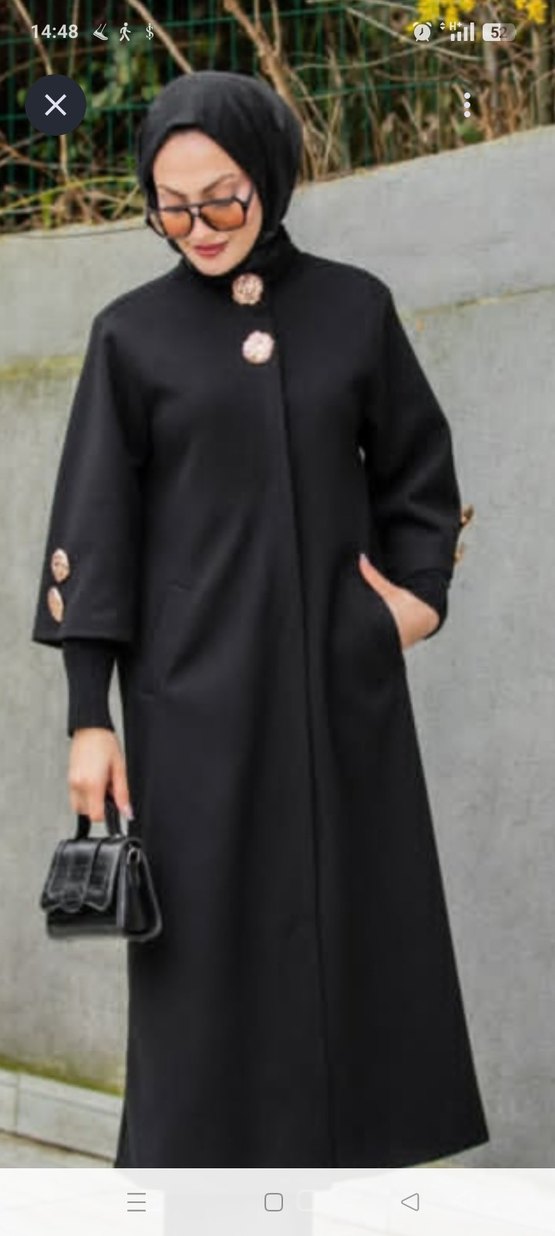 Düğmeli Siyah Uzun Kadın Kaban - Görsel 2