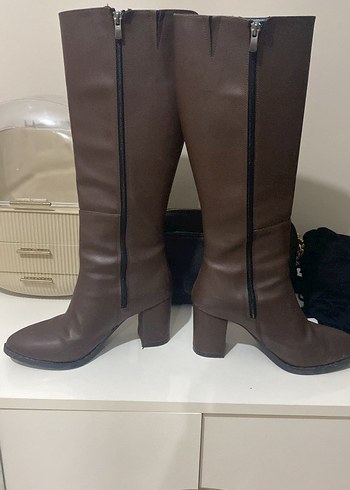 Kahverengi Kadın Dizüstü Deri Çizme - Görsel 2