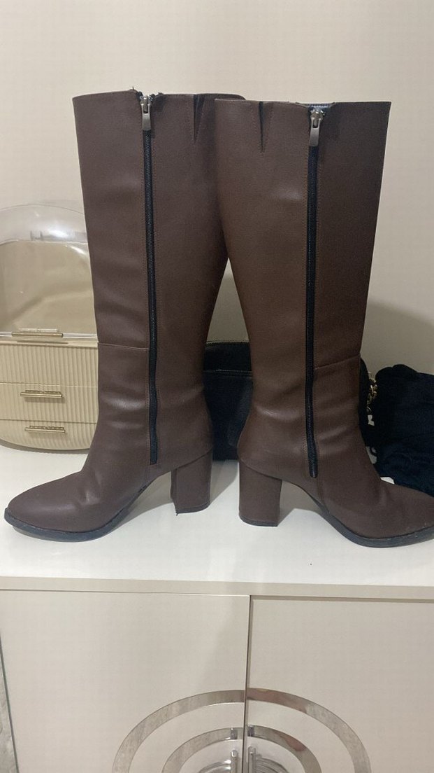 Kahverengi Kadın Dizüstü Deri Çizme - Görsel 2
