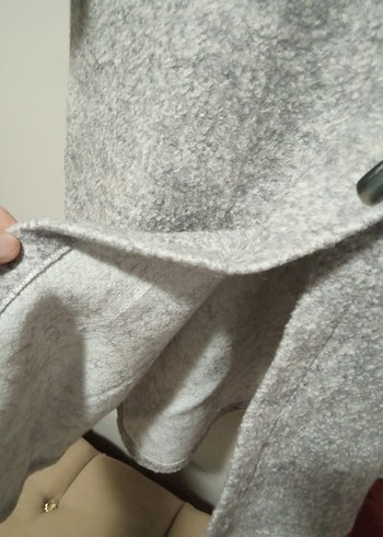 Düğmeli Gri Kadın Keçe Kaban - Görsel 7