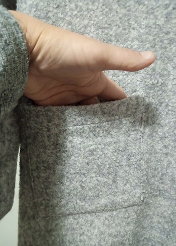 Düğmeli Gri Kadın Keçe Kaban - Görsel 4