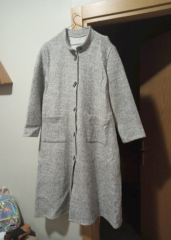 Düğmeli Gri Kadın Keçe Kaban - Görsel 2