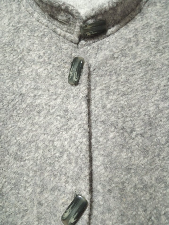 Düğmeli Gri Kadın Keçe Kaban - Görsel 5