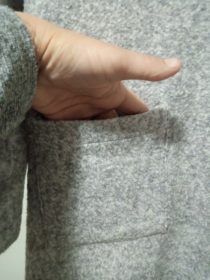 Düğmeli Gri Kadın Keçe Kaban - Görsel 4