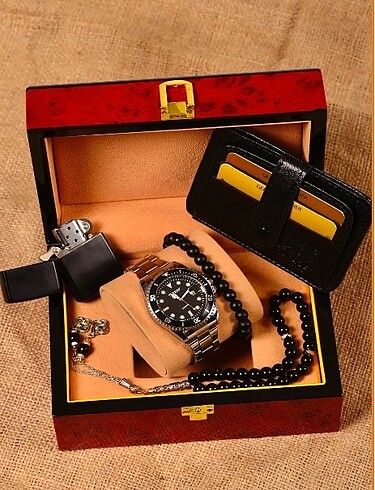 Gümüş erkek kol saati zippo kartlık tesbih bileklik