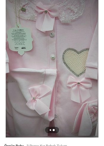 Dantel Detaylı Pembe Kız Bebek Hastane Tulumu - Görsel 2