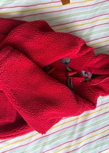 Düğmeli Kapüşonlu Erkek Çocuk Kırmızı Kaban - Görsel 3