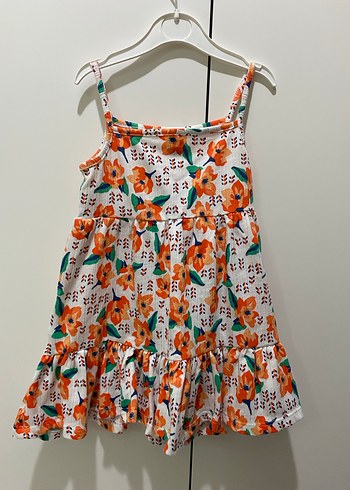 Turuncu Çiçek Desenli Kız Elbisesi - Görsel 2