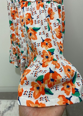 Turuncu Çiçek Desenli Kız Elbisesi - Görsel 4