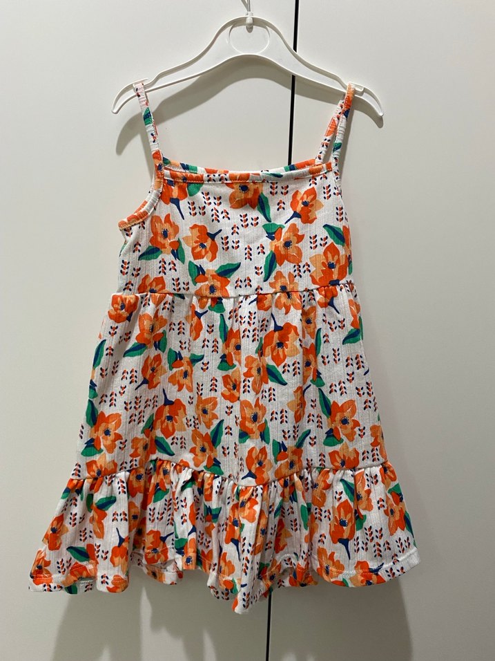 Turuncu Çiçek Desenli Kız Elbisesi - Görsel 2