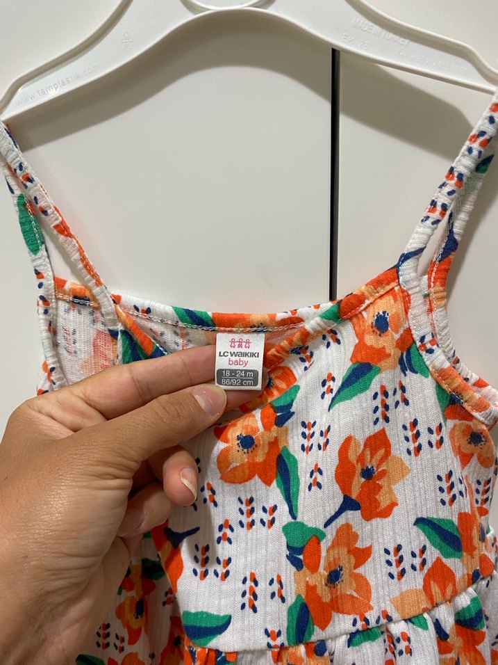 Turuncu Çiçek Desenli Kız Elbisesi - Görsel 3