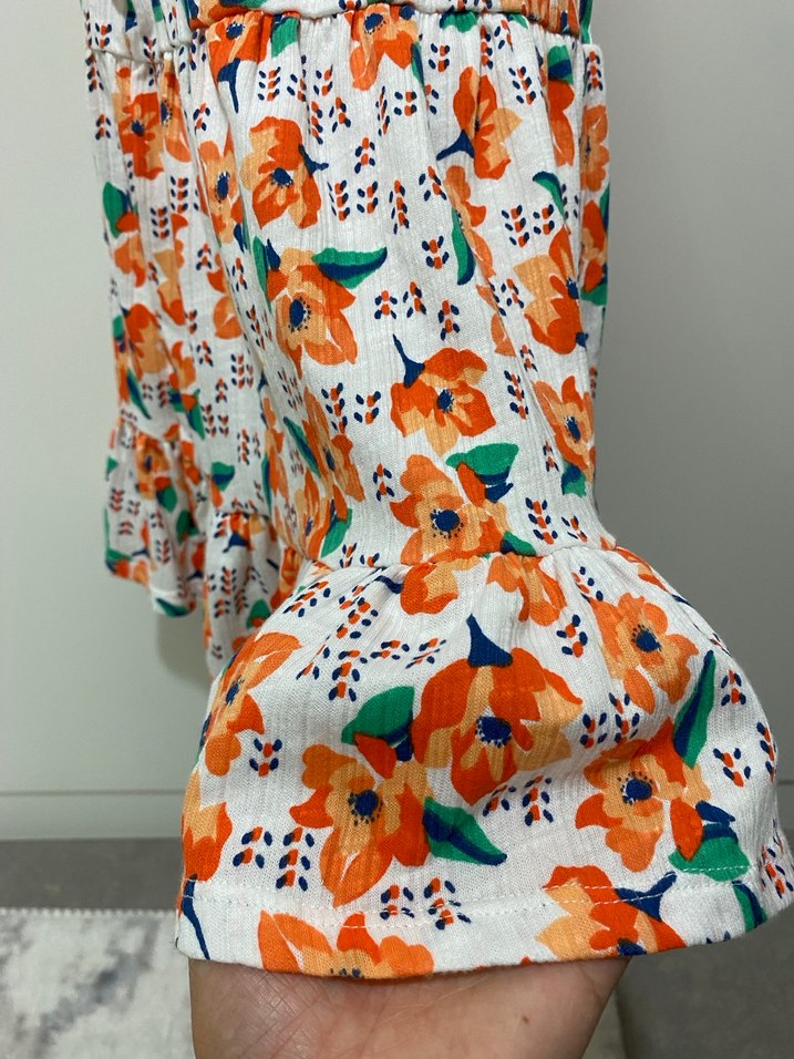 Turuncu Çiçek Desenli Kız Elbisesi - Görsel 4