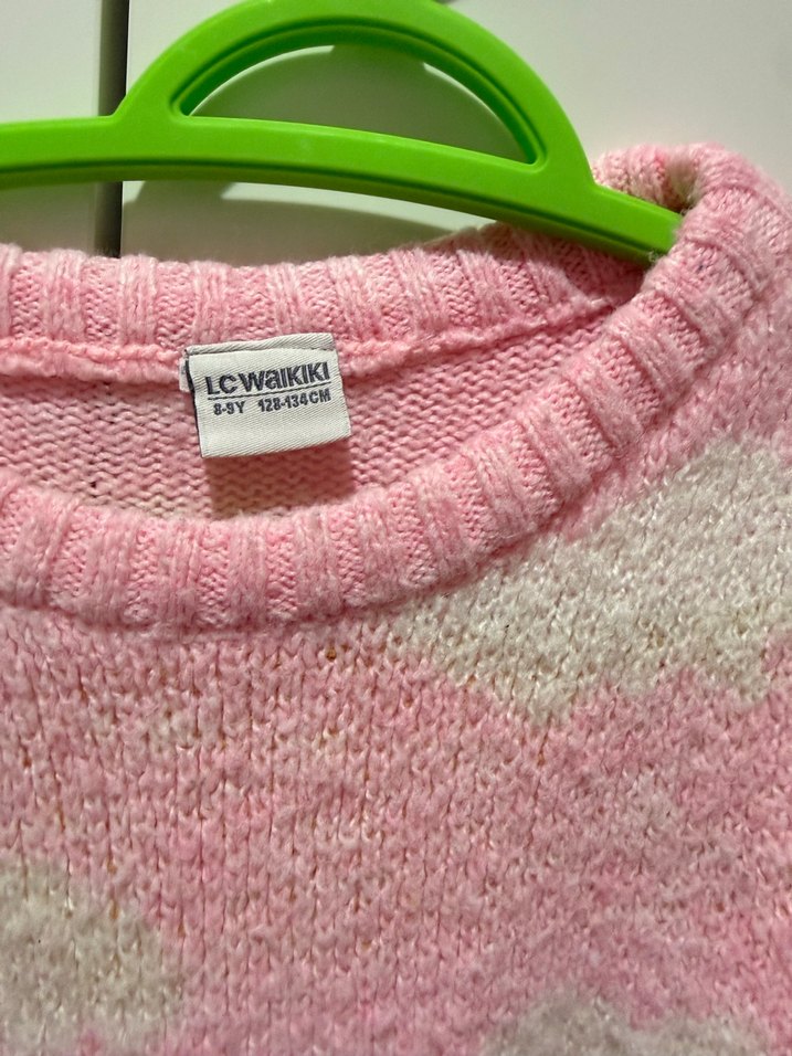 Pembe Çiçekli Örgü Kazak - Görsel 2