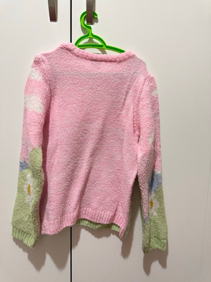 Pembe Çiçekli Örgü Kazak - Görsel 3