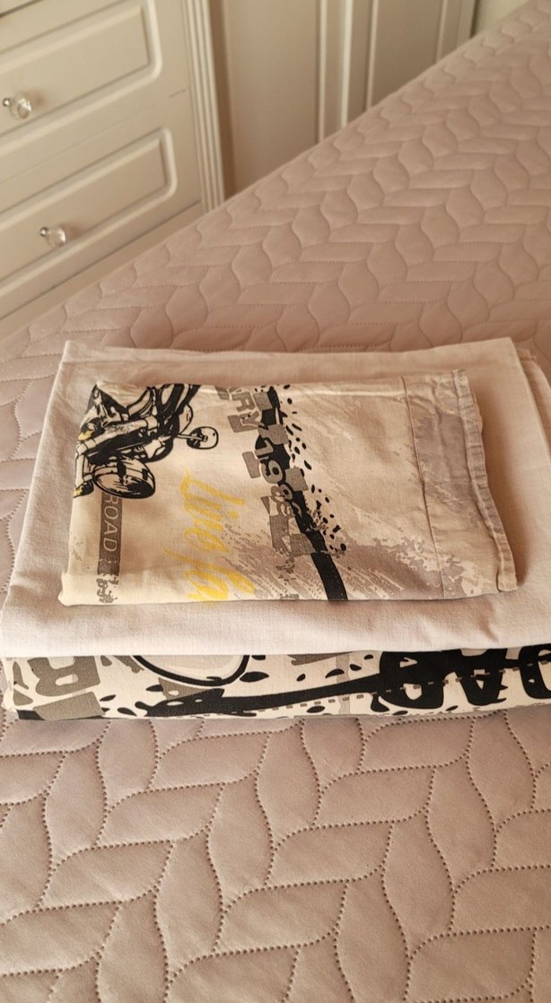 Motosiklet baskılı Gri Beyaz Nevresim Takımı - Görsel 4