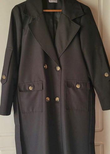 Düğmeli Siyah Kadın L bedenTrençkot - Görsel 2
