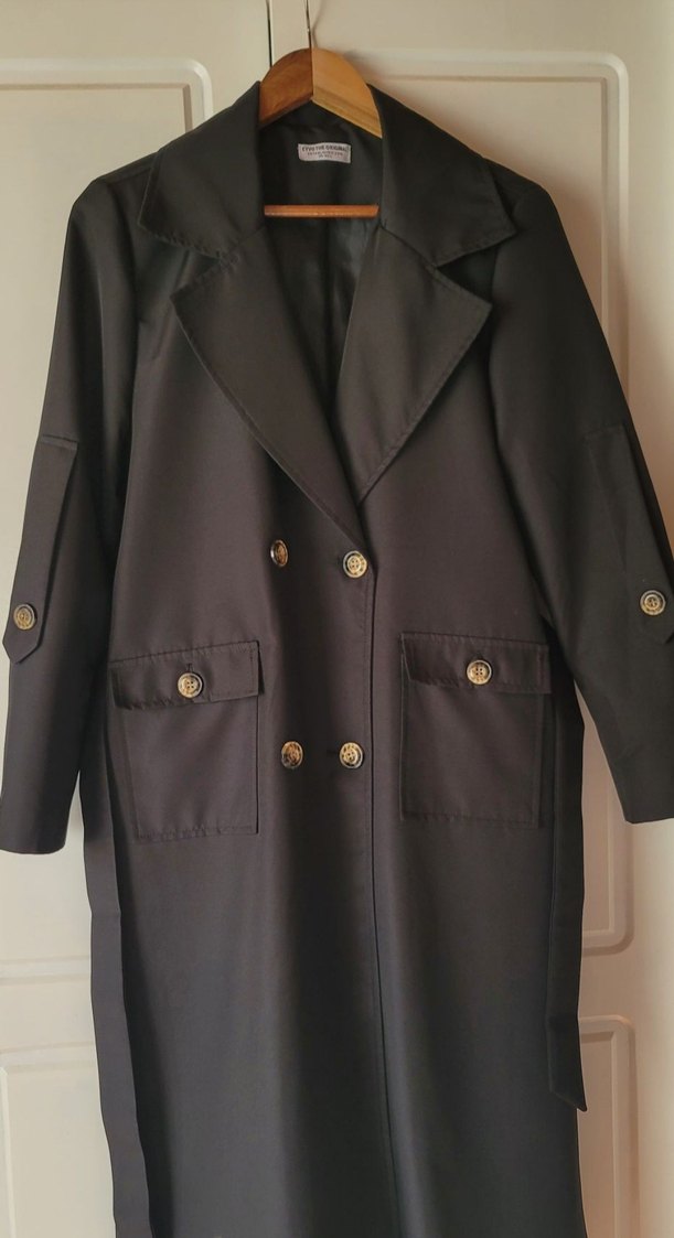 Düğmeli Siyah Kadın L bedenTrençkot - Görsel 2
