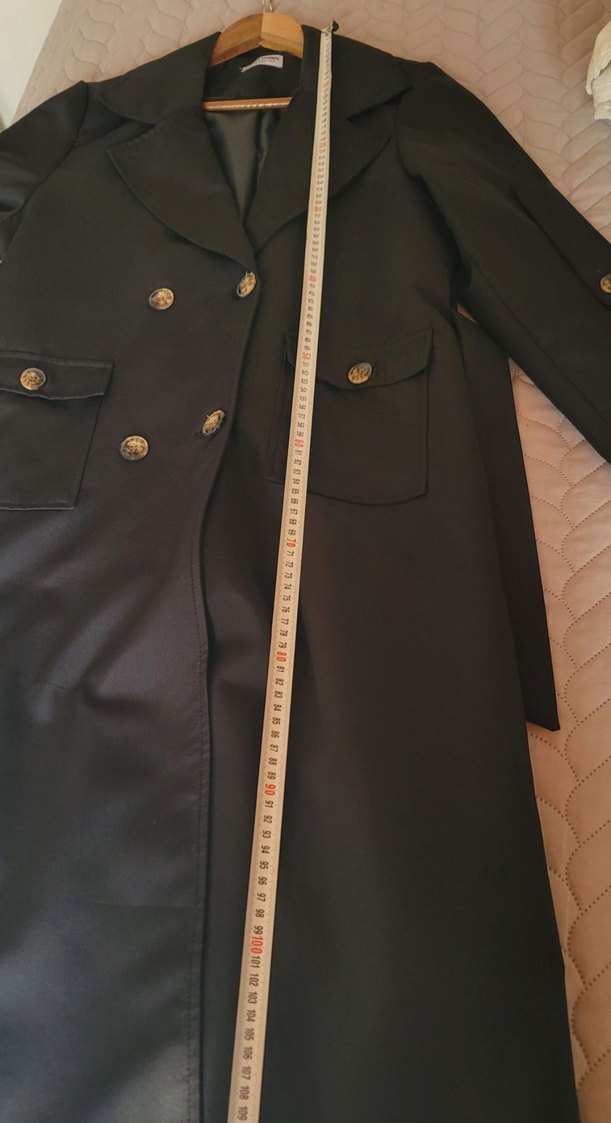 Düğmeli Siyah Kadın L bedenTrençkot - Görsel 4