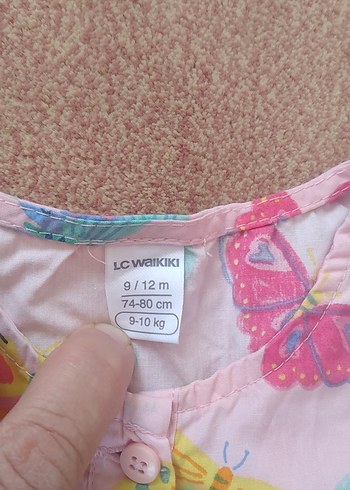 9-12 Ay Beden Kelebek Desenli Kız Çocuk Elbisesi