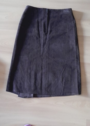 kahve rengi Midi Boy Pileli Kadın Kadife Etek - Görsel 3