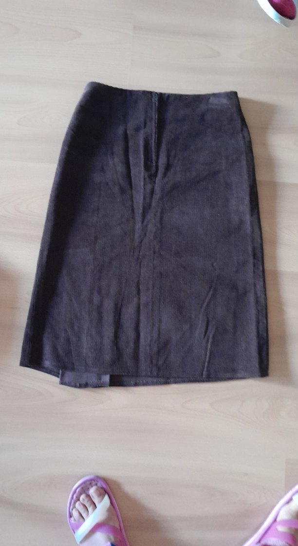 kahve rengi Midi Boy Pileli Kadın Kadife Etek - Görsel 3