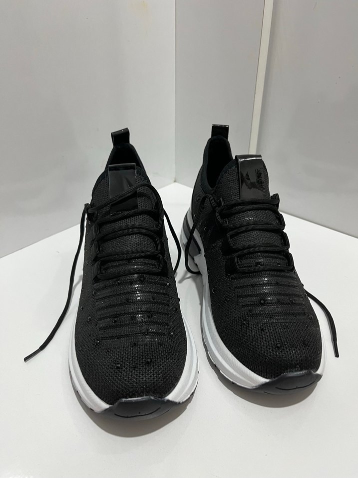 Siyah Taşlı Bağcıklı Stiletto Topuklu Spor Ayakkabı - Görsel 2