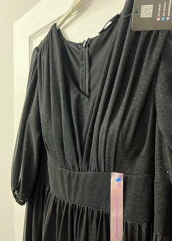 Kadın Siyah Midi Boy V Yaka Abiye Elbise - Görsel 3