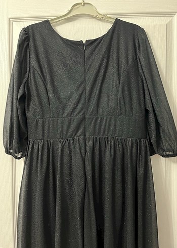 Kadın Siyah Midi Boy V Yaka Abiye Elbise - Görsel 6