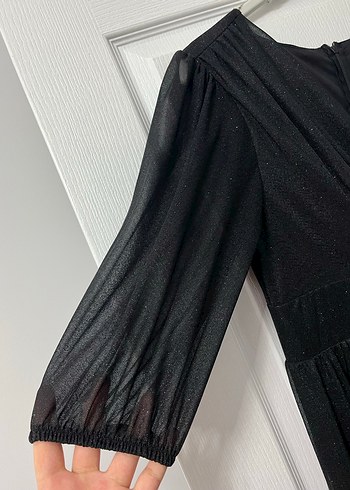 Kadın Siyah Midi Boy V Yaka Abiye Elbise - Görsel 5