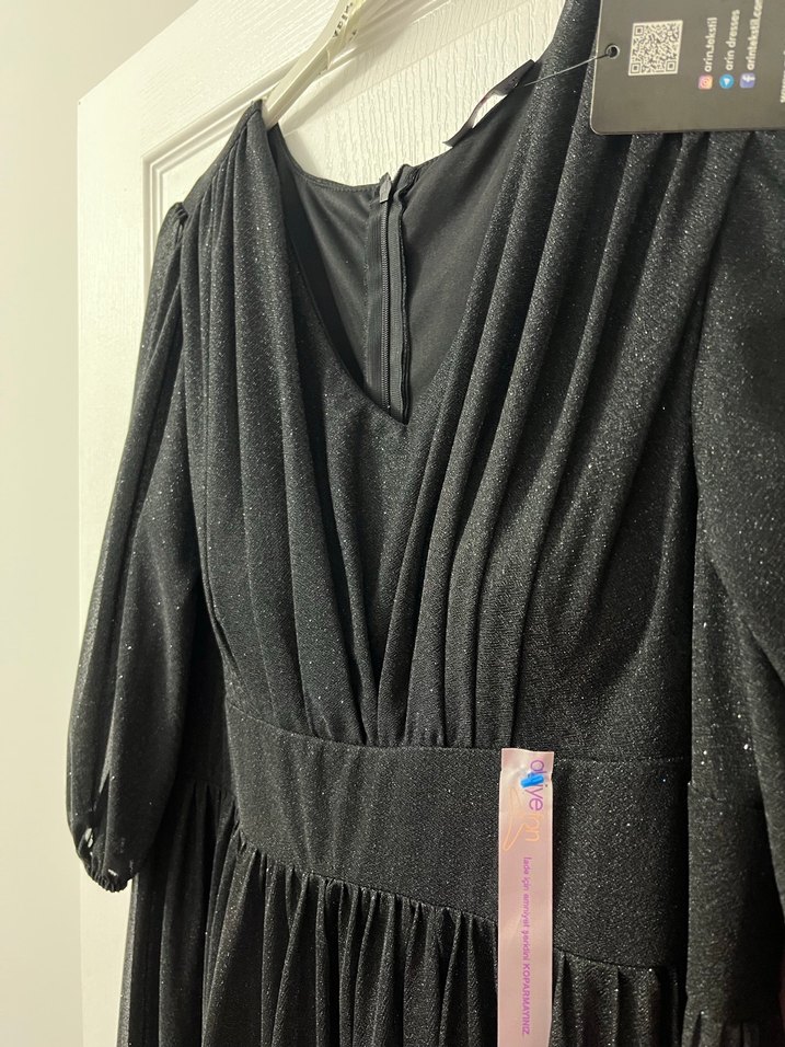 Kadın Siyah Midi Boy V Yaka Abiye Elbise - Görsel 3