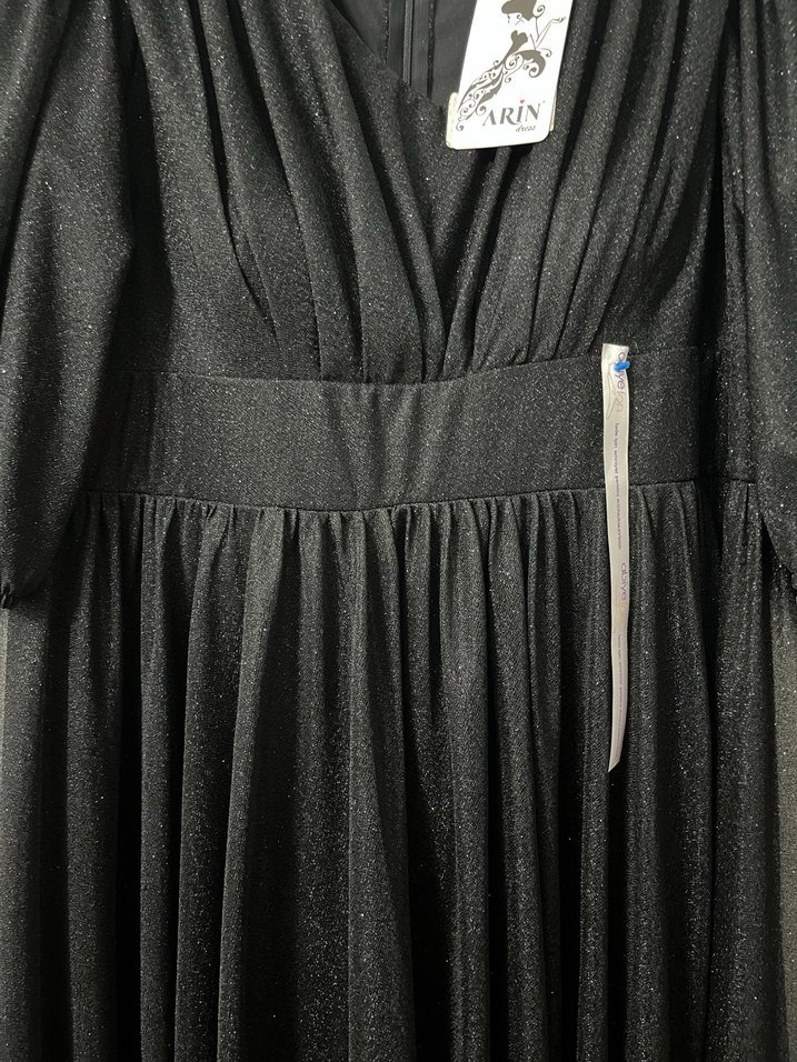 Kadın Siyah Midi Boy V Yaka Abiye Elbise - Görsel 4