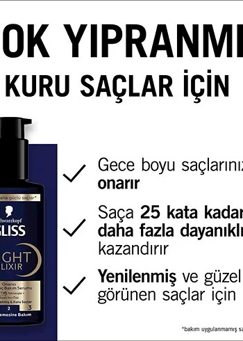 Schwarzkopf Gliss Night Elixir 100ml Onarıcı Saç Serumu - Görsel 3