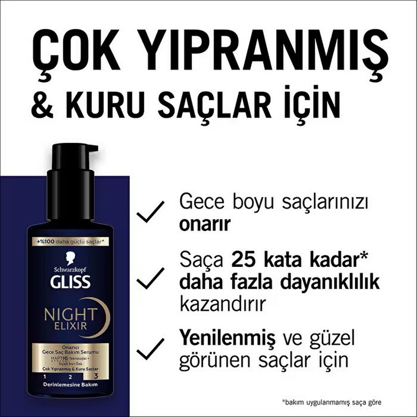 Schwarzkopf Gliss Night Elixir 100ml Onarıcı Saç Serumu - Görsel 3