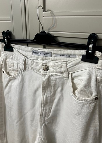 bershka high rise wide leg white jeans - Görsel 4