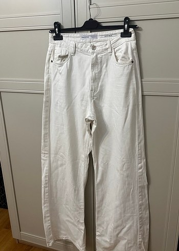 bershka high rise wide leg white jeans - Görsel 2
