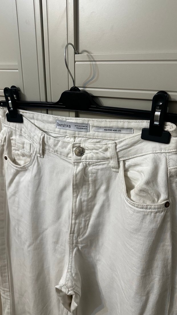bershka high rise wide leg white jeans - Görsel 4