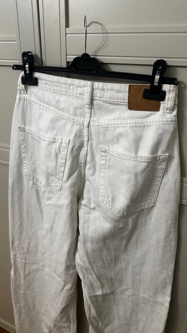 bershka high rise wide leg white jeans - Görsel 5