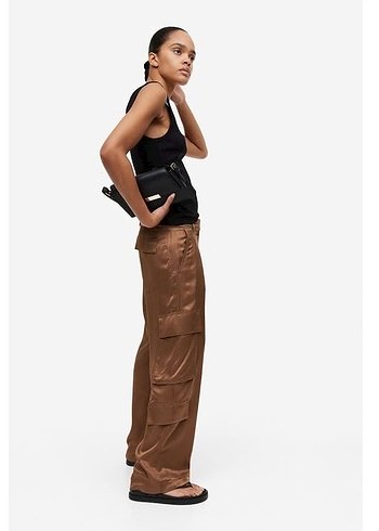 H&m Saten kargo Pantolon - Görsel 4