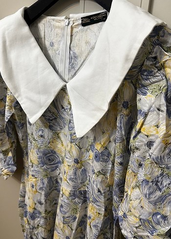 V Yaka Midi Bohem Çiçekli Kadın Elbise - Görsel 7