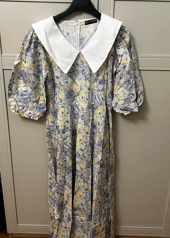 V Yaka Midi Bohem Çiçekli Kadın Elbise - Görsel 5