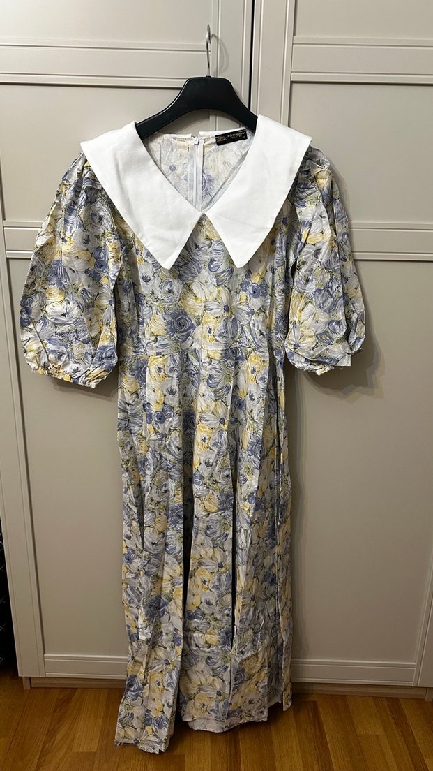 V Yaka Midi Bohem Çiçekli Kadın Elbise - Görsel 5