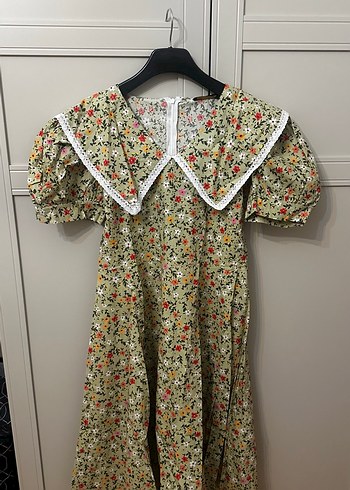 Yeşil Vintage midi Çiçekli Bohem Elbise - Görsel 5