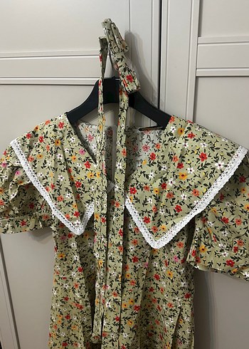 Yeşil Vintage midi Çiçekli Bohem Elbise - Görsel 7