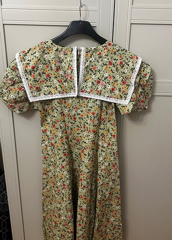 Yeşil Vintage midi Çiçekli Bohem Elbise - Görsel 8